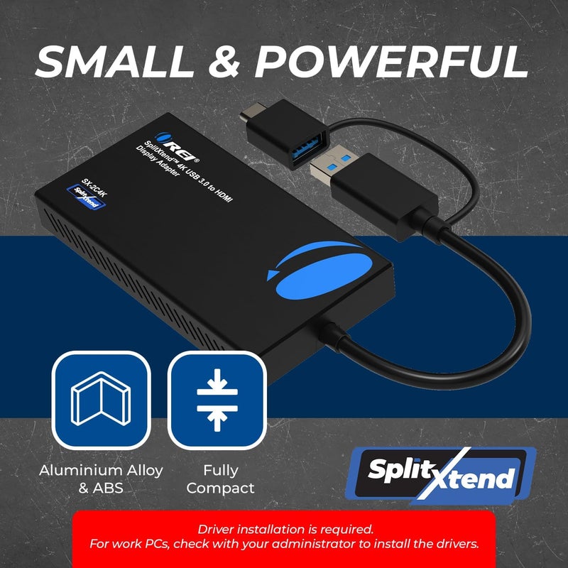 OREI SplitExtend 4K HDMI Splitter Extended Display for Dual Monitor - Multi-Monitor Display 3 Separate Screens - USB A & USB-C Adapter to HDMI 2.0, 4K@60hz, DisplayLink Driver MacOS, Windows - Image 2